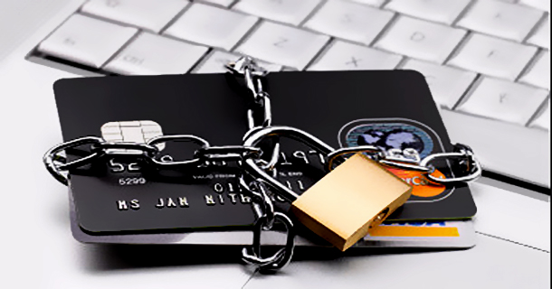 Credit cards chained up with padlock